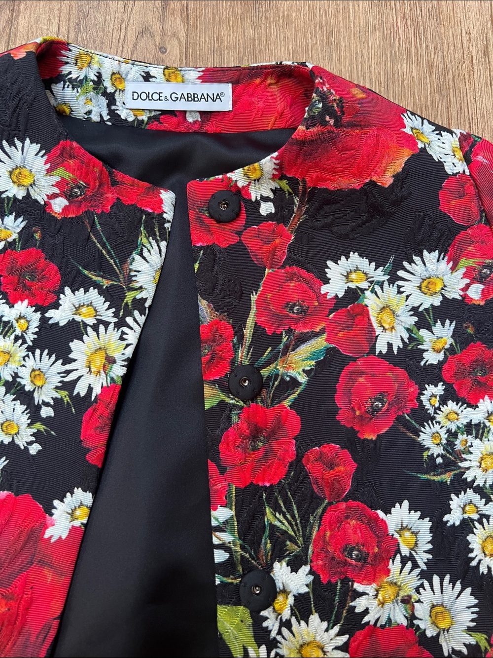 Dolce & Gabbana Black Jacket with Red Poppy & White Daisy Print - Picture 5 of 6